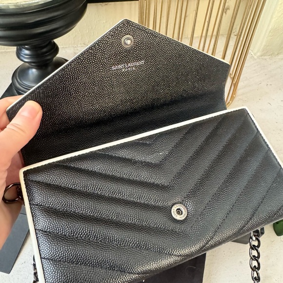 SOLD - 💎Authentic YSL Saint Laurent Chevron Monogram Flap Wallet w/Chain - Picture 12 of 16